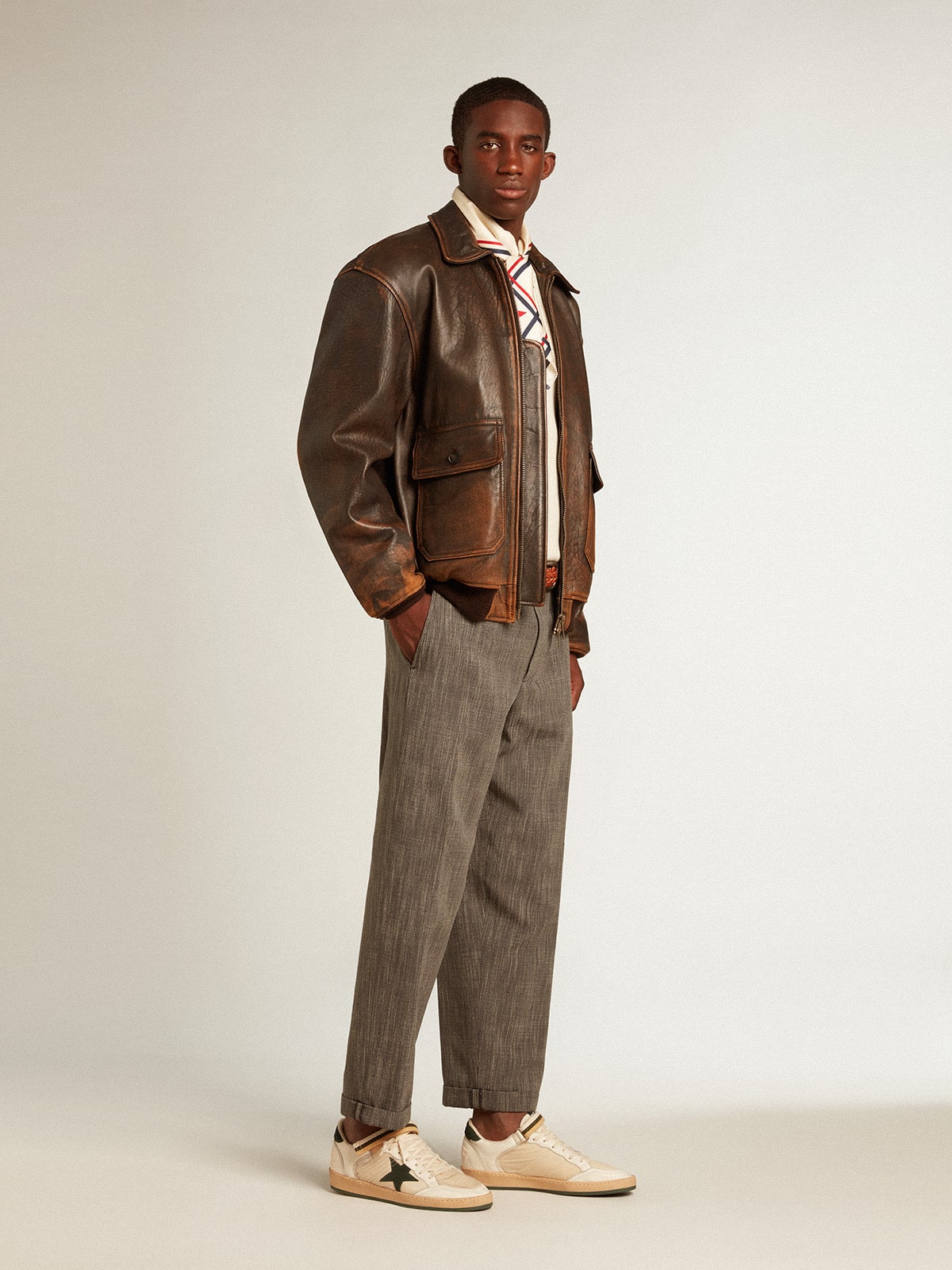 Ball Star in nylon and nappa with green suede star and heel tab| Golden Goose
