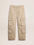 Men's khaki-colored cotton cargo pants| Golden Goose