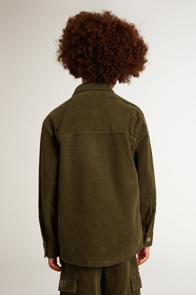 Boys' dark green shirt in velvet-effect cotton| Golden Goose